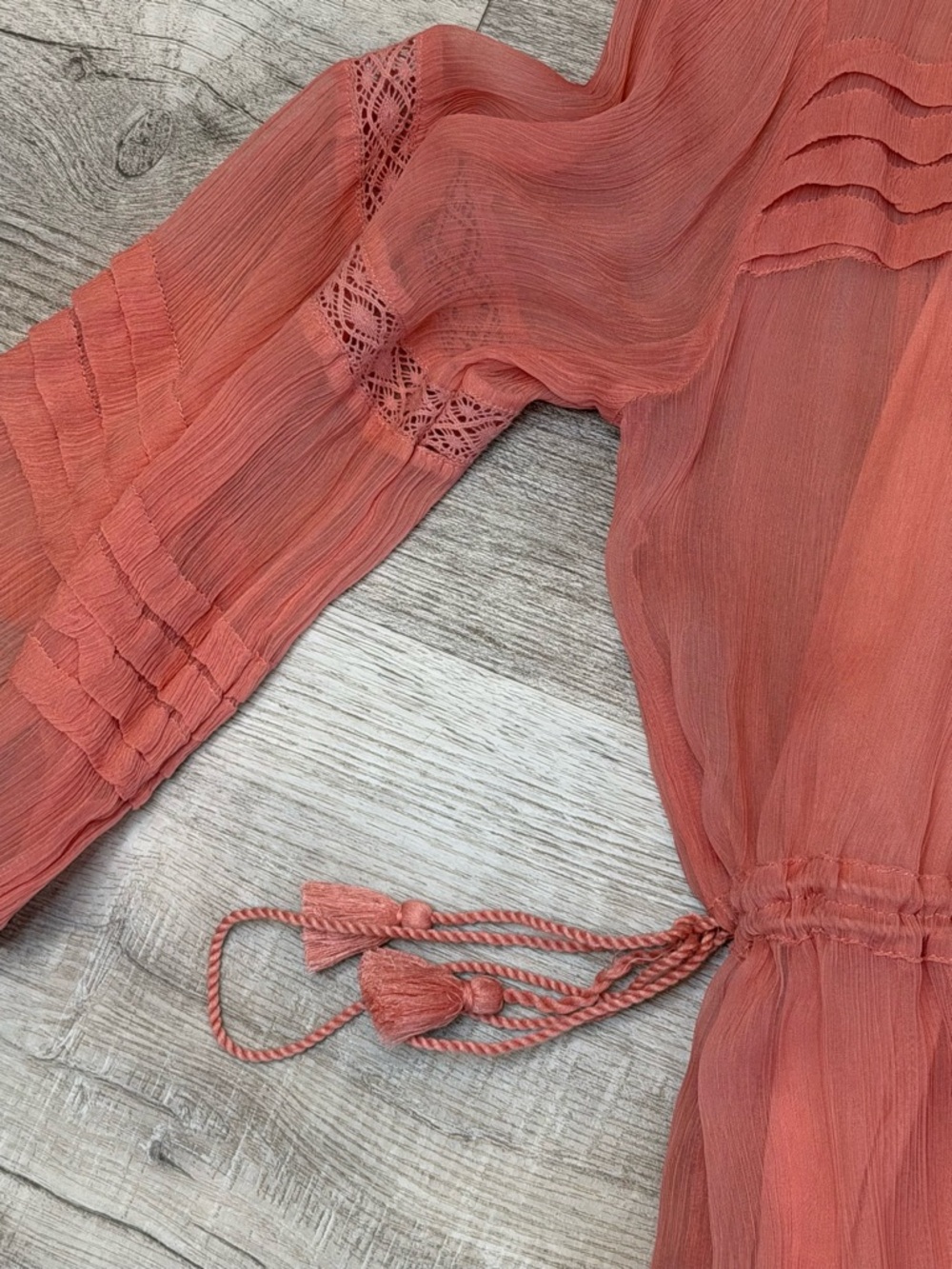 Sundance Rosalie Tucked & Tiered Crepe Coral Women’s size M Cottagecore - Picture 10 of 14